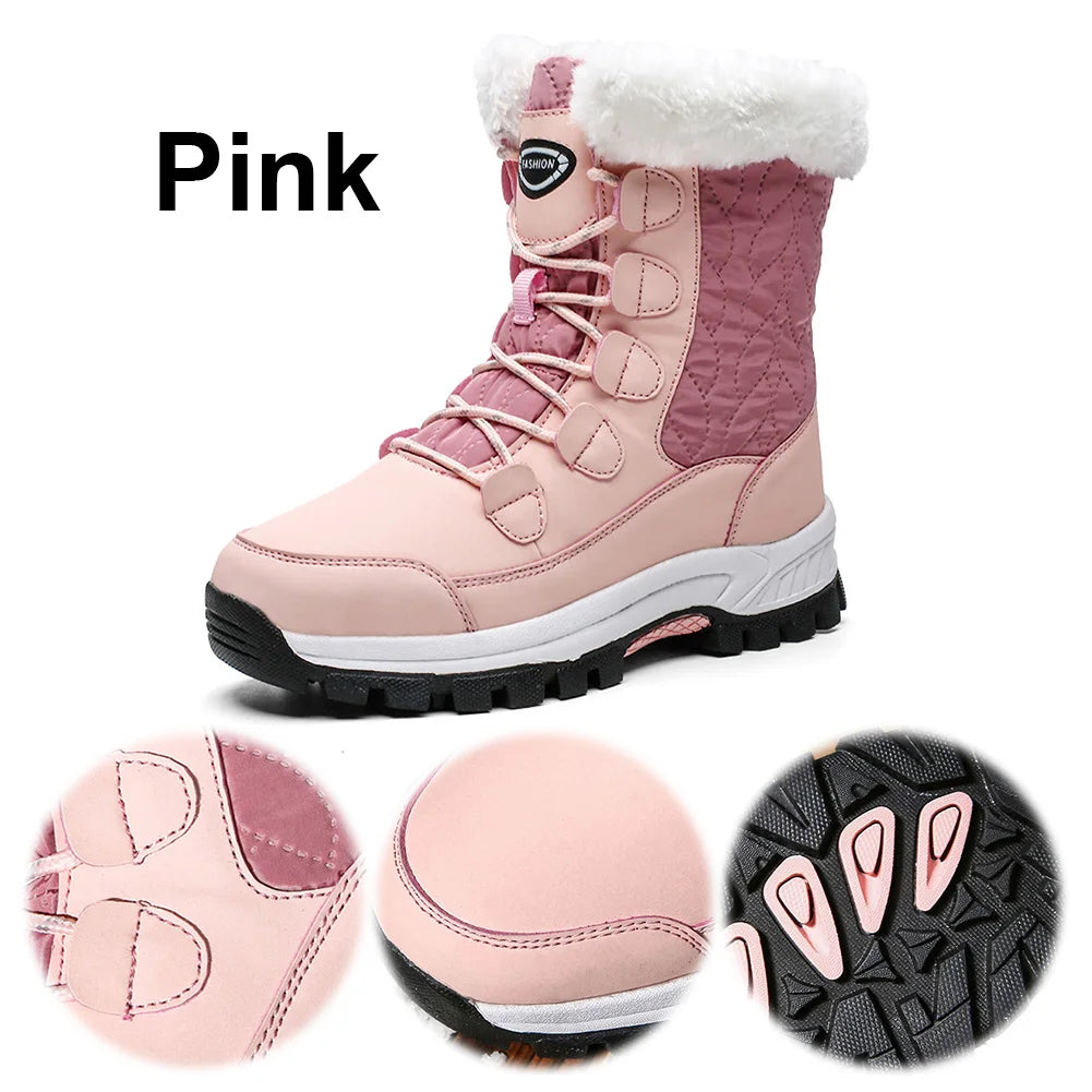 Waterproof Walking Shoes Comfortable Lightweight Snow Ankle Boots Mid Calf Water Resistant Snow Shoes Lace Up
