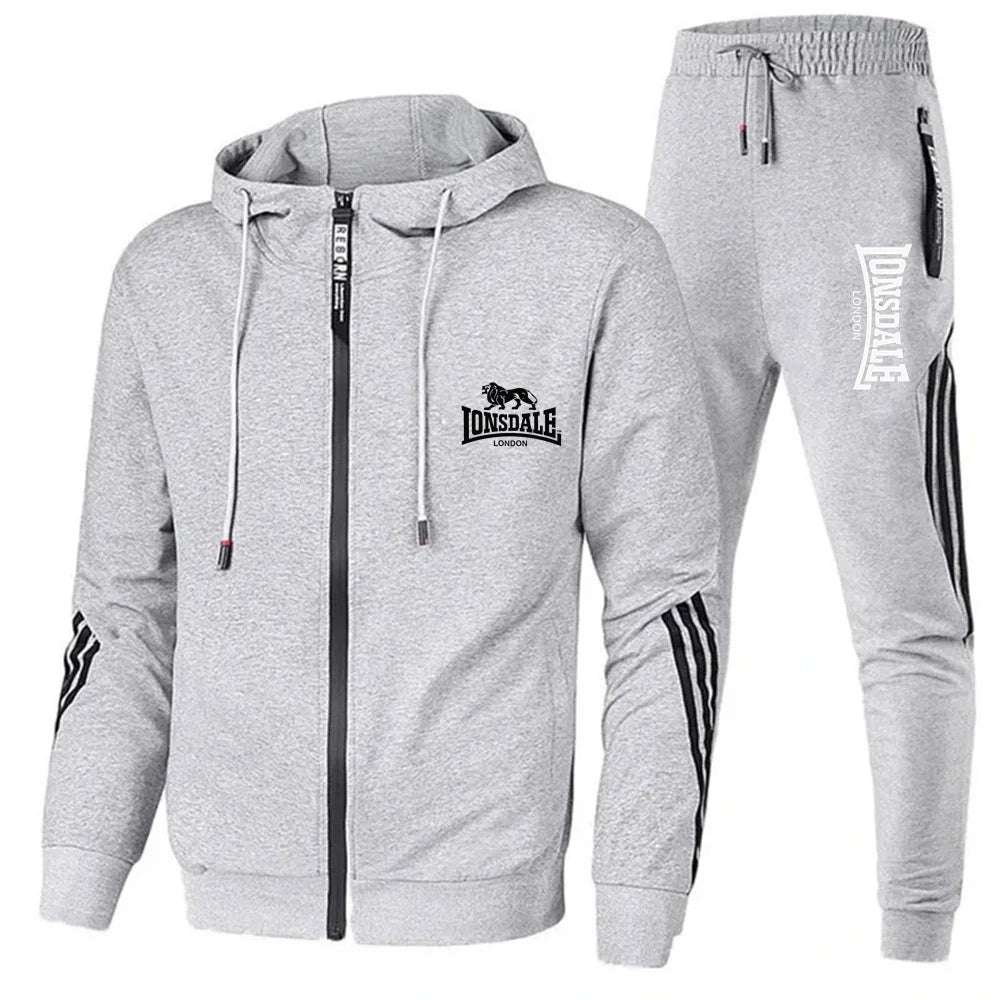 Men's Printed Long-sleeved Fitness Spring And Autumn Hoodie Sports Jacket + Pants Suit Drawstring Sports Suit Zipper Clothes