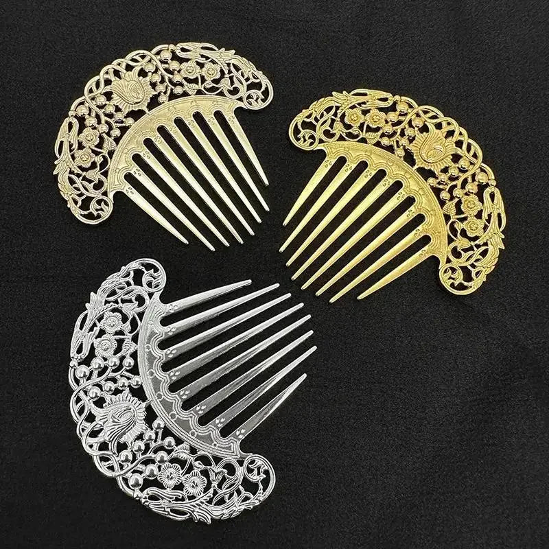 Hairpin Retro Hair Comb Dish Hairpin Hair Ornament Hollow Carved Comb Gold Ornament Metal Comb