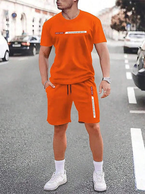 Urban street fashion trend men's crew neck short sleeve suit outdoor simple crew neck top casual and comfortable shorts