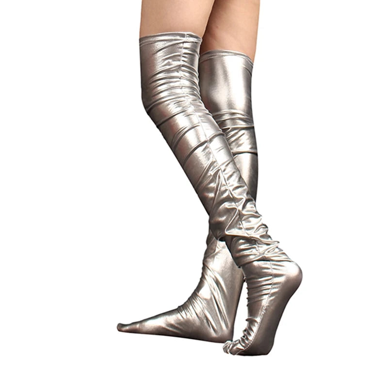 Over the Knee Socks Stretchy Shiny Faux Leather Thigh High Stockings