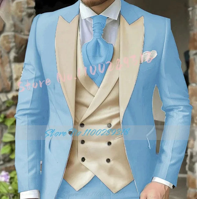 Classic Suits For Men Custom Made 3 Piece Jacket Vest Pants Set Formal Business Tuxedos