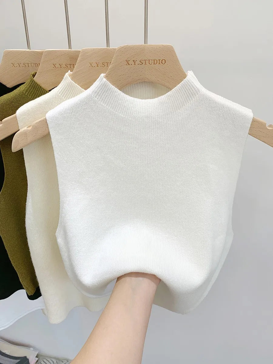 Women Knitted Tank Top Summer Fall Sweater Short Sleeveless Solid Spring Autumn Sweaters Pullovers