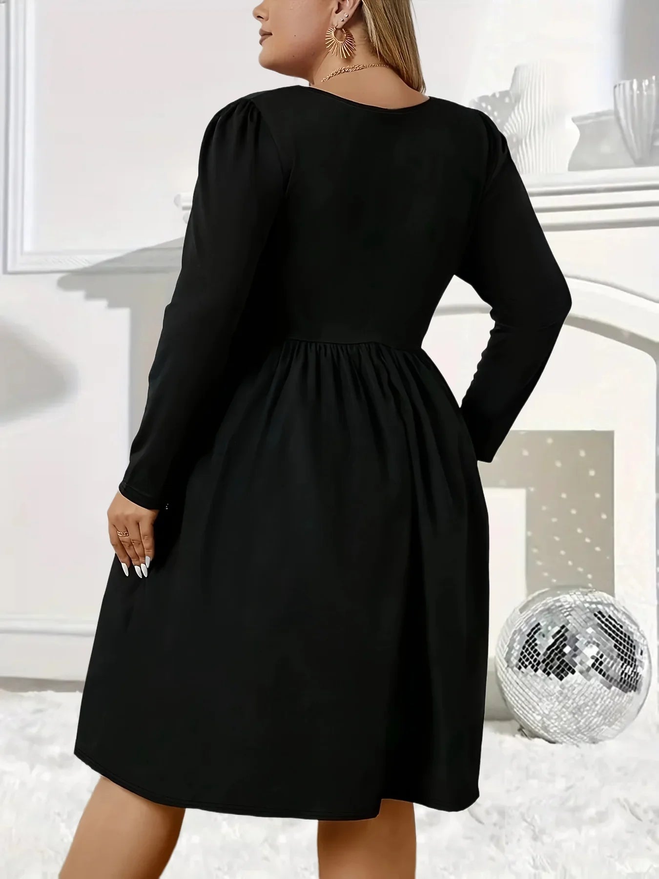 V Neck Long Sleeved Casual Elegant Neckline Notched  Dress