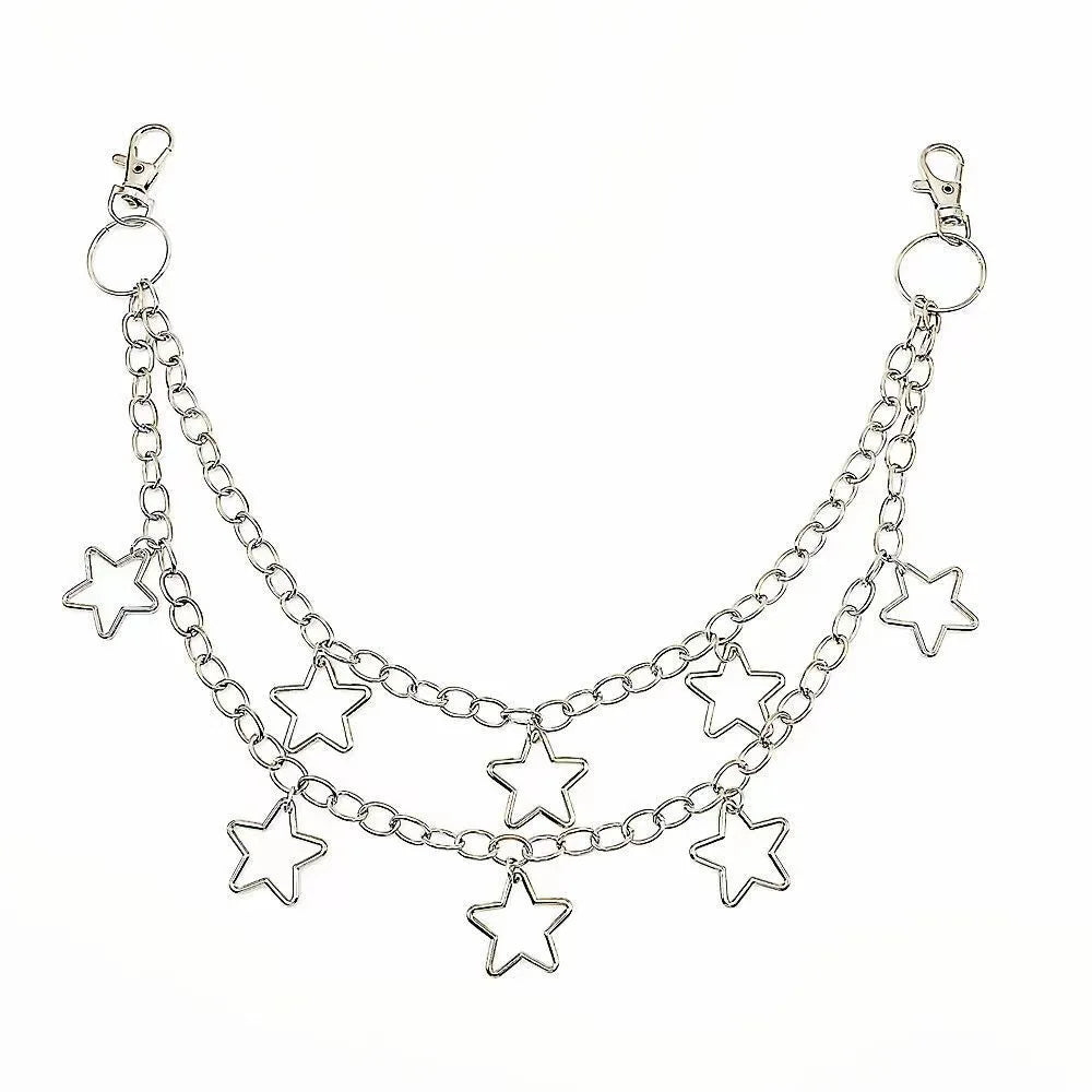 Star Double Layer Waist Chain  Decorative Pant Chain Jeans Trouser Chains Hip Hop Rock Chain Punk Retro Belt Chain