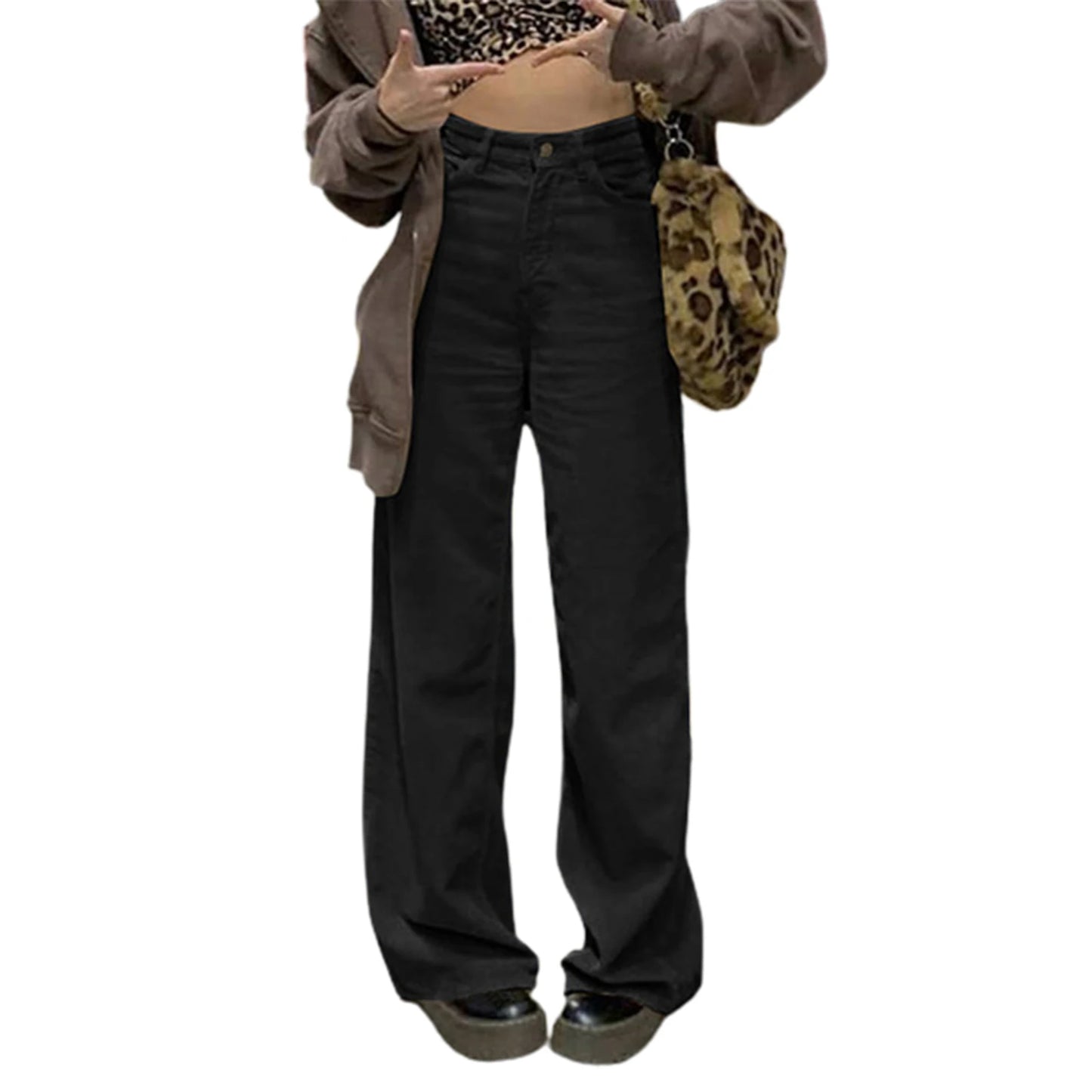 High Waist Straight-leg Pants for Women Solid Color Street Style Spring Trousers with Casual Chic Vibe