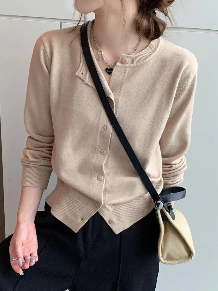 Cardigan Sweater Casual Warm Spring Summer Women O-neck Long Sleeve Single Breasted Slim Fashion