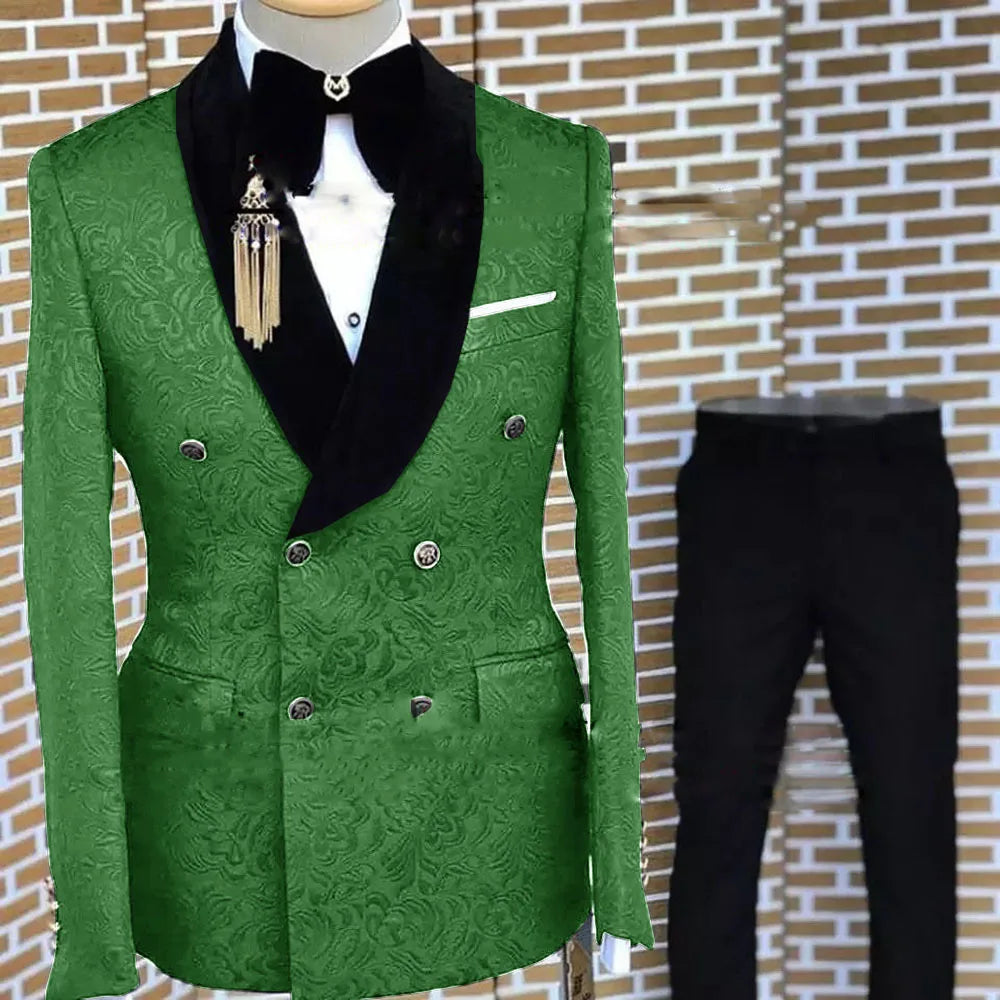 Gray Formal Suit for Men Floral Jacket Pants 2 Piece Set Tuxedo Elegant Men's Suit Handsome Blazer