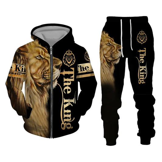 Men's Tracksuit 3D The Lion Print Zipper Hoodies Sweatshirts Pants Sets Casual Men's Clothing Women's Tracksuit