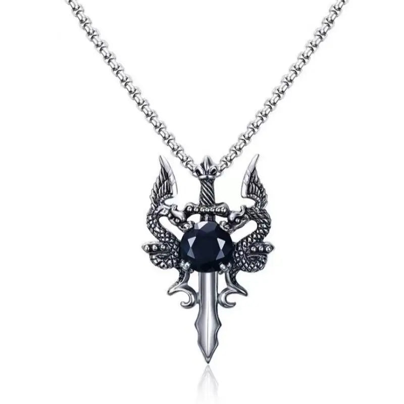 Gothic Dragon Water Diamond Long Necklace Men's Dominant Retro Dragon Necklace