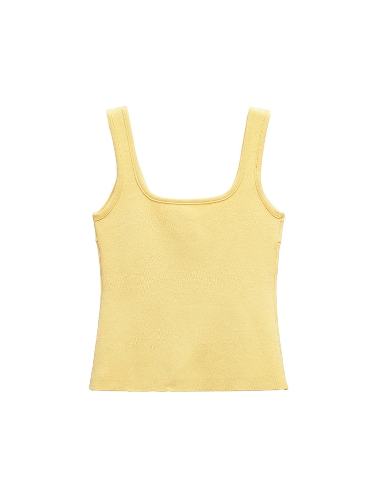 Women's Fashion With Metal Buttons Knit Vest Sweater O-Neck Wide Straps Waistcoat Chic Tops