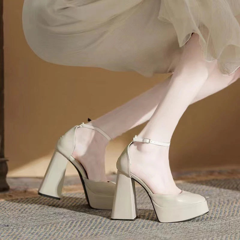 Super-high Heel Thick Heel Shoes Platform Sandals  Round Toe