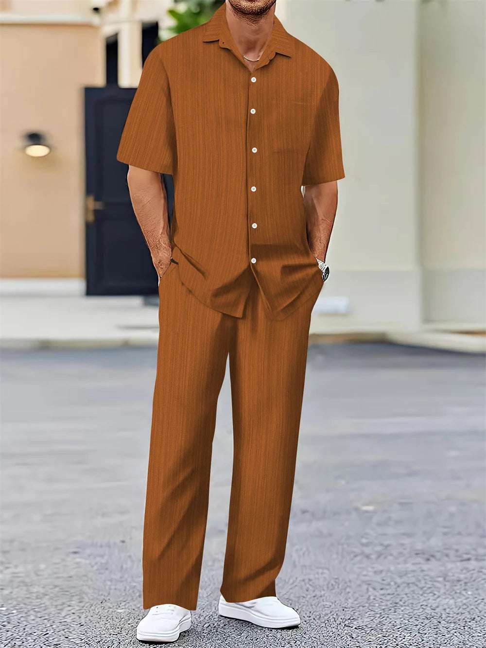 (Shirt+Pants) Summer Men Fashion Classic Shirt men Business Casual Shirts Men Set Of Clothes