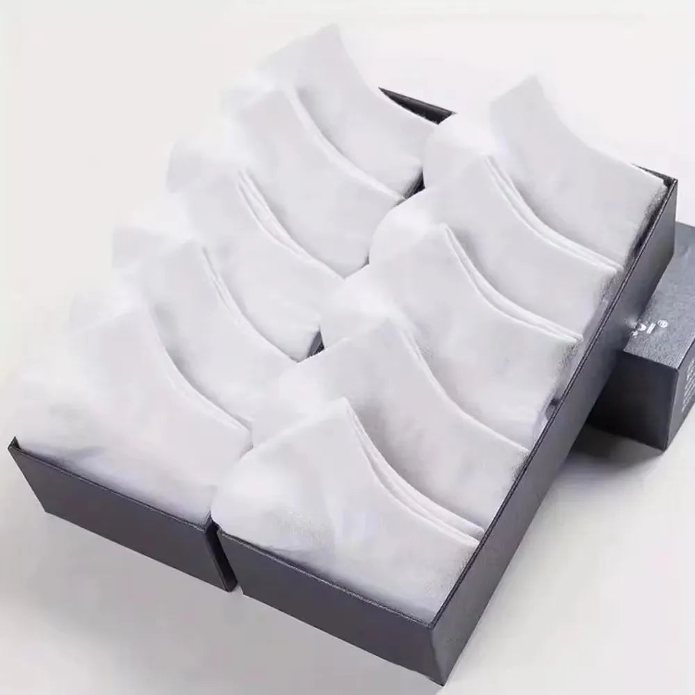 10 pairs/Men's Socks Spring/Summer Thin, Breathable, Soft Polyester Cotton Socks Black Casual Business Ankle Socks Boat Socks