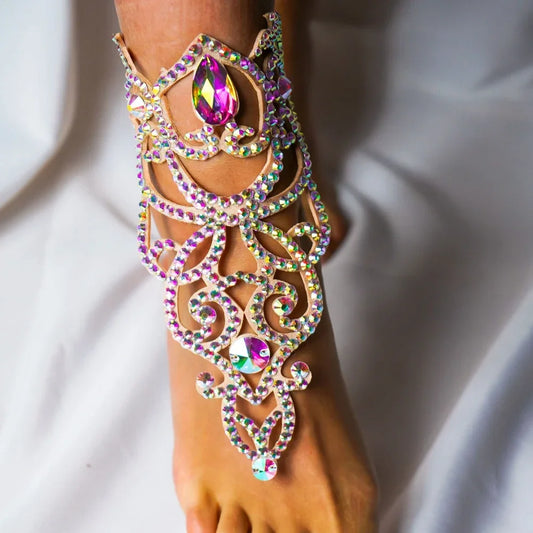 Colorful Hollow Belly Dance Anklet Chain  Water Drop Crystal Anklet