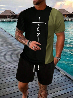 Urban street fashion trend men's crew neck short sleeve suit outdoor simple crew neck top casual and comfortable shorts
