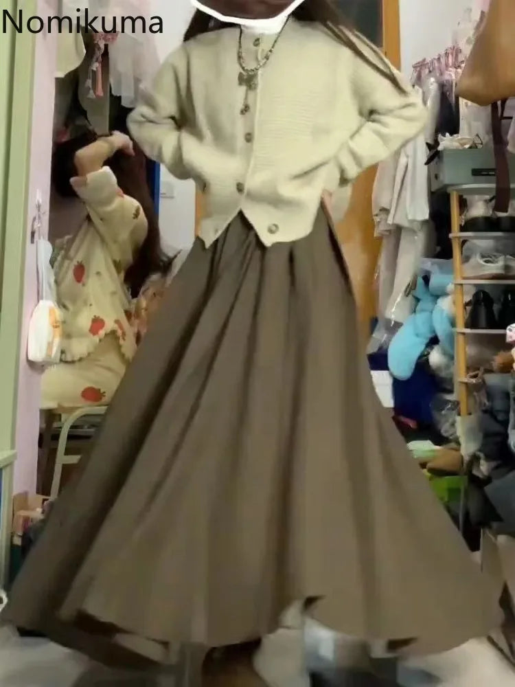 Pleated Skirts for Women High Waist Big Swing Jupe Vintage Long Skirt