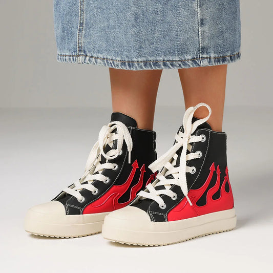 Lace-up  Ankle High Fashion Flame Mixed Colors Thick Bottom Casual Comfortable Sporty Sneakers