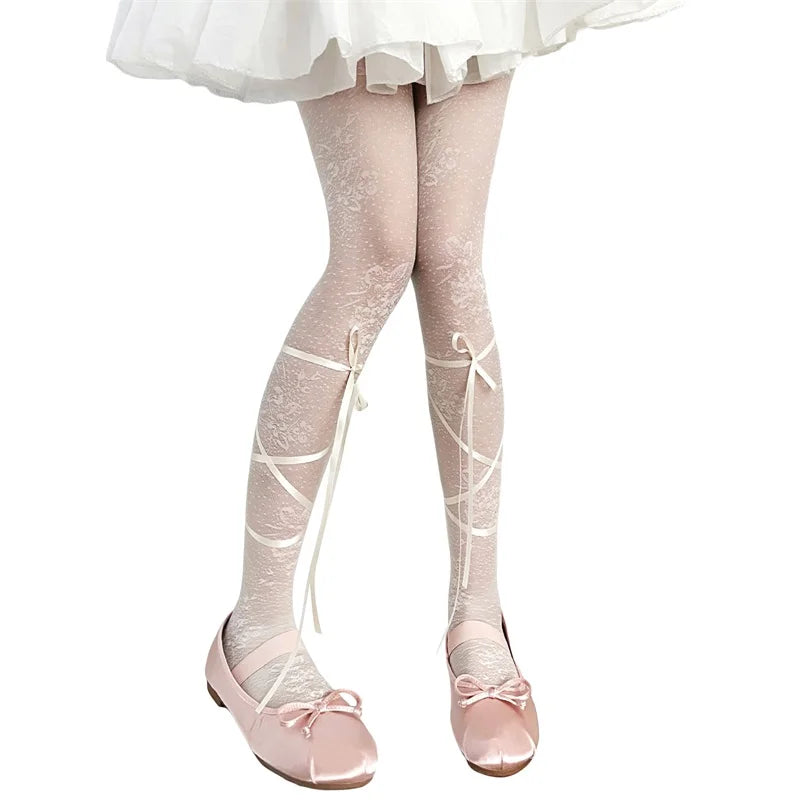 Fashion Thigh High Socks with Sheer Bow Tie Up Detail - Trendy Stockings