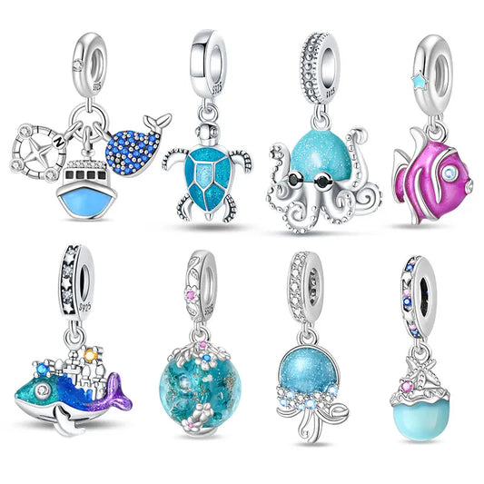 Luminous Ocean Series 925 Silver Turtle Charm Suitable for Pandora Bracelet