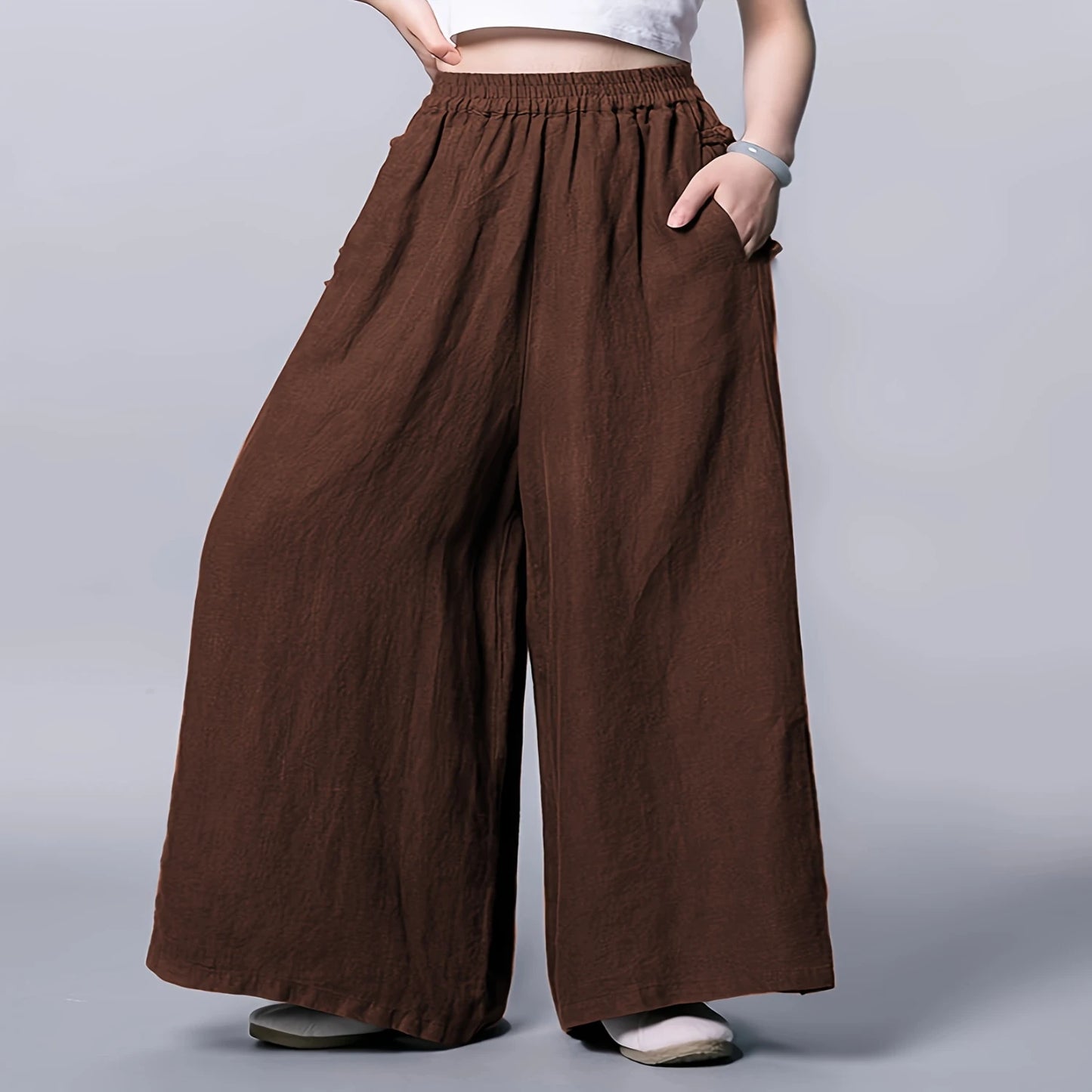 Chinese Retro Style High Waist Wide Leg Pants for Women, Spring & Summer Clothing