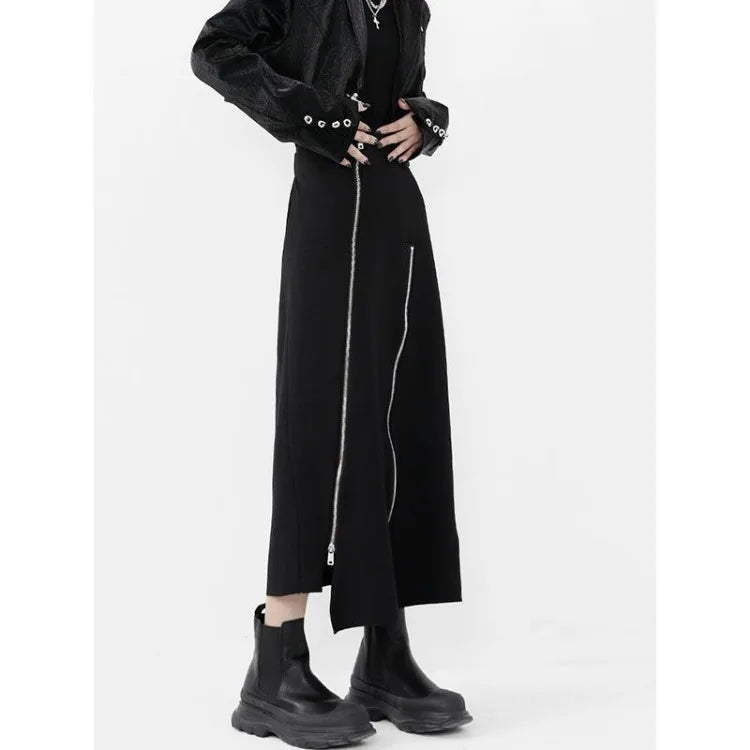 Long  High Waist A-line Zipper Split Irregular  Streetwear