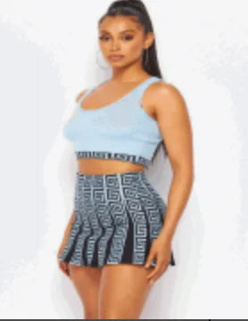 Summer Two Piece Set Knitted Sleeveless Crop Top Slim Fit Top Women Sets Skirt Set