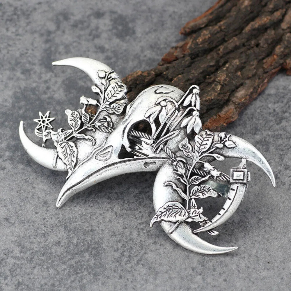 4PCS Witch Viking Norse celtic raven skull Barrette Gothic Hair Accessory