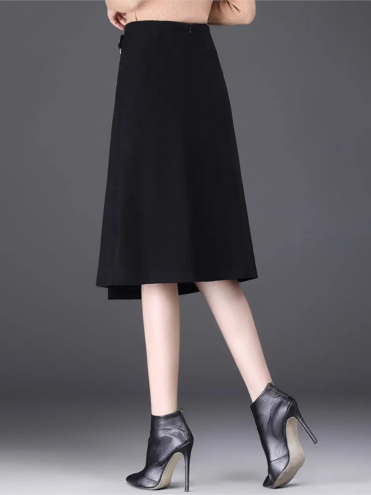High Waist Wool A-Line  Asymmetrical Skirt