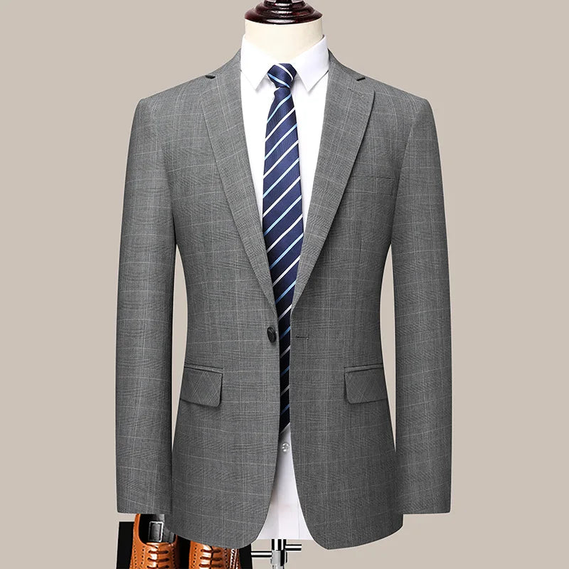 Men's Checkered Business Casual Suit Two-Piece Set Polyester Wedding Trend Handsome Boutique Suit + Trousers