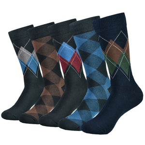 5pairs Mens Cotton Dress Black Argyle Pattern Crew Funny Socks for Men Gifts