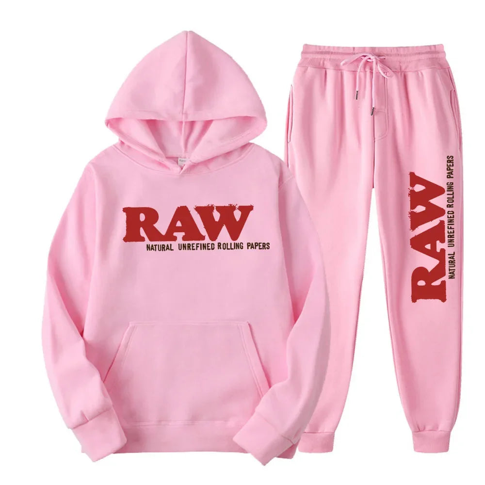 Men's Set RAW  Running Hoodie Sweatpants Men's Set 2PK Autumn Winter Casual Woolen Sportswear