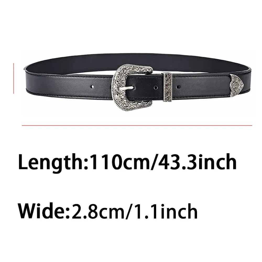 Women's Belt Vintage Carved Needle Buckle Belt Rock Style Jeans Belt PU Leather Belt