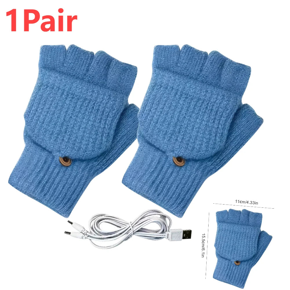 Heated Neck Warmer Cap USB Half Finger Gloves And USB Electric Plush Beanie Hat Scarf  Ear Protection Windproof Warmer Scarf Hat