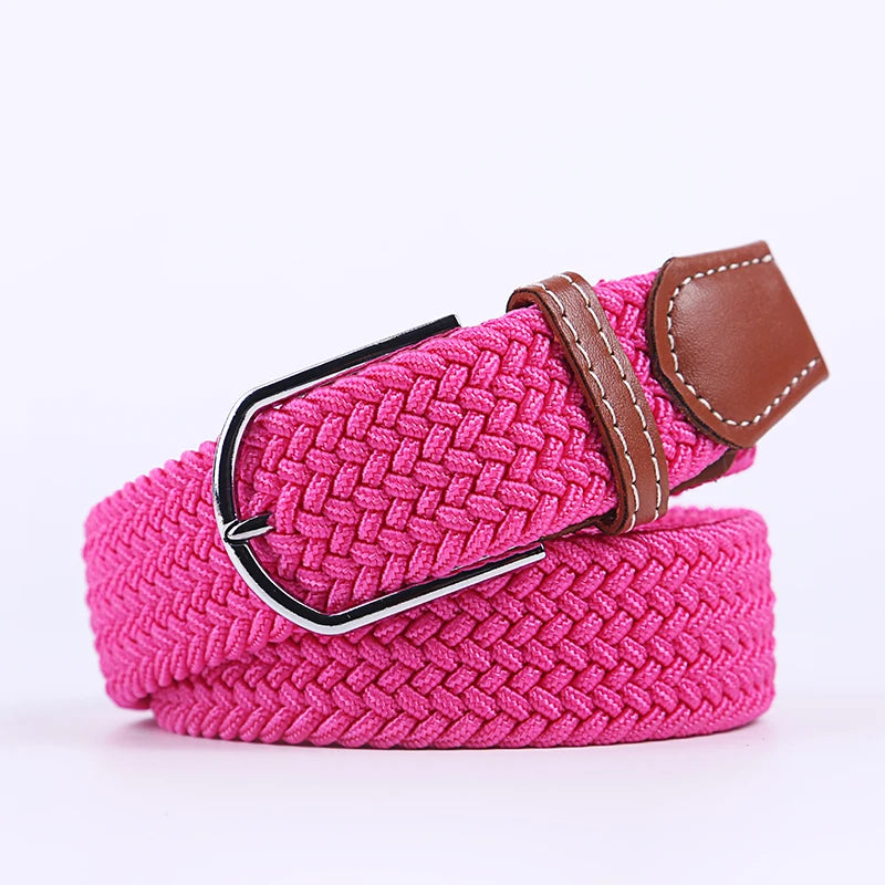 Casual Knitted Pin Buckle Belt Woven Canvas Elastic Expandable Braided Stretch Belts Women Jeans