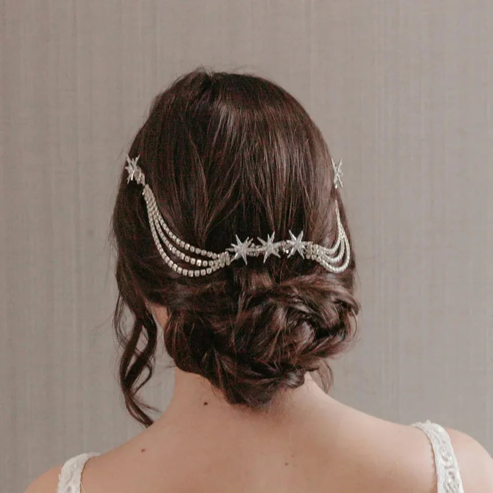 Luxury Star Hair Comb Rhinestone Chain Jewelry for Women Vintage  Multilayer Hair Chain