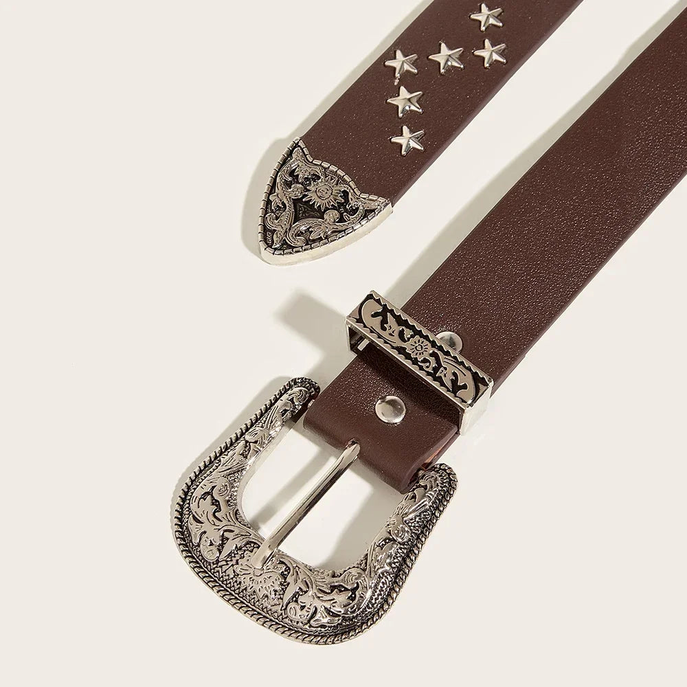 Vintage Star Rivet Belt Metal Buckle Gothic Pu