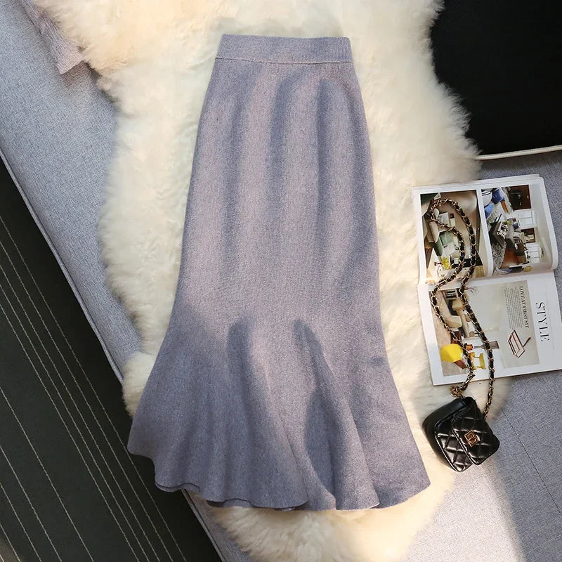 Vintage Knit Long High Waist Slim Mermaid  Trumpet Skirt