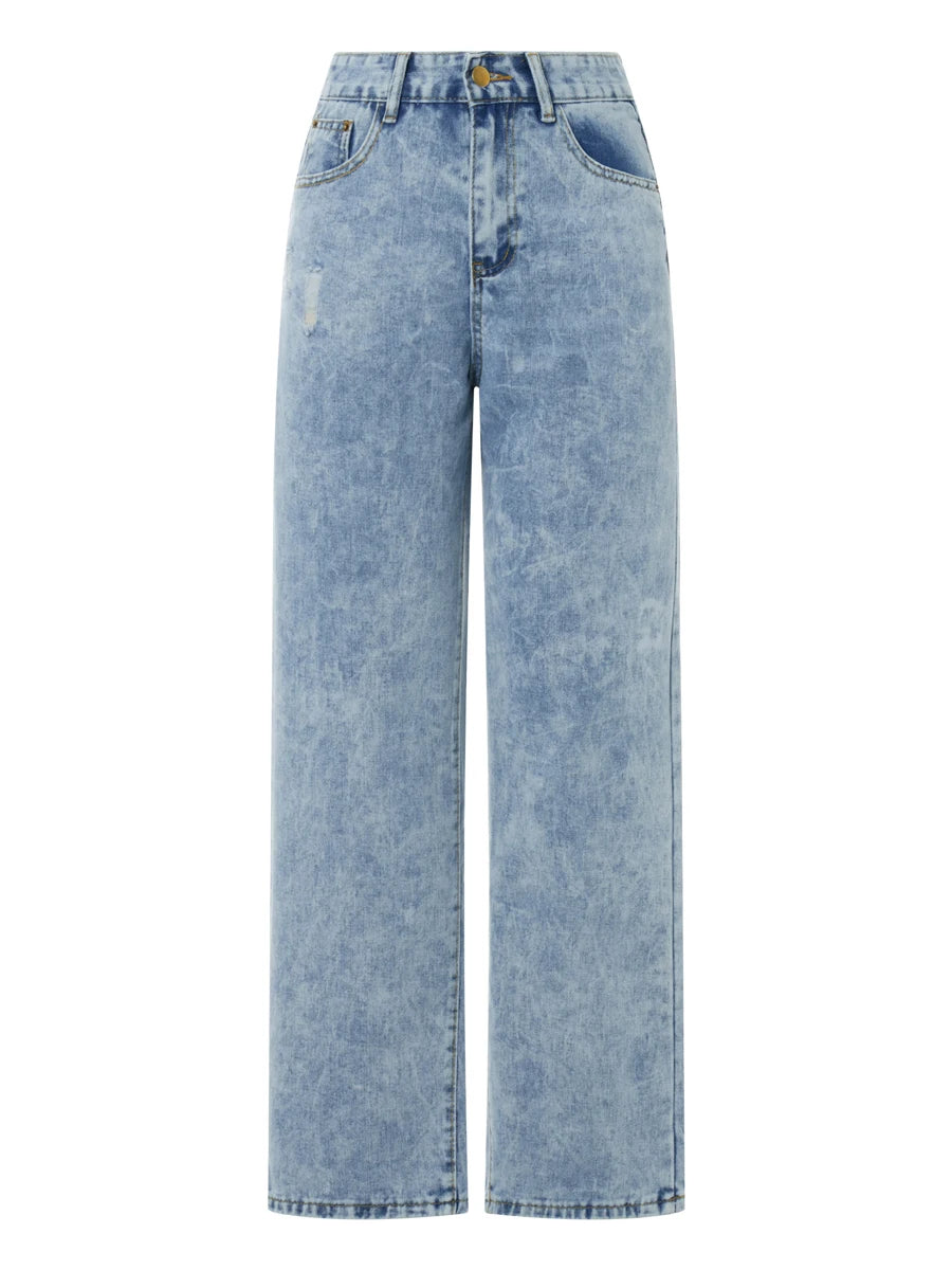 Women s Stylish High Waist Loose Fit Denim Jeans with Classic Straight Leg Design and Functional Pockets