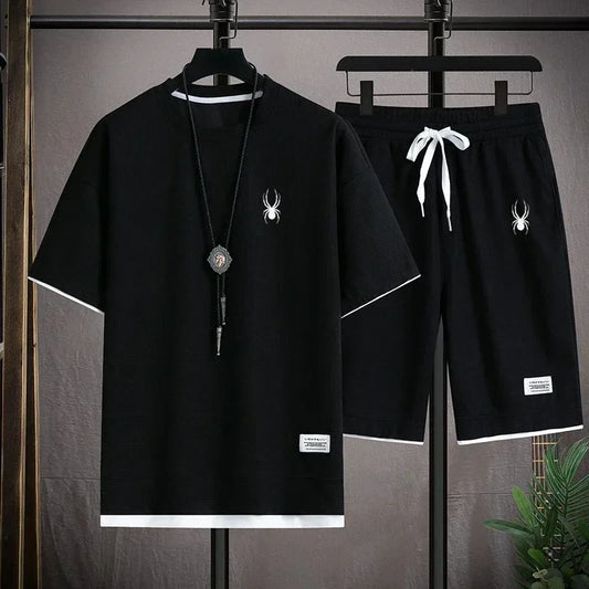 Men's short sleeved T-shirt and sports shorts set casual sportswear fashion summer