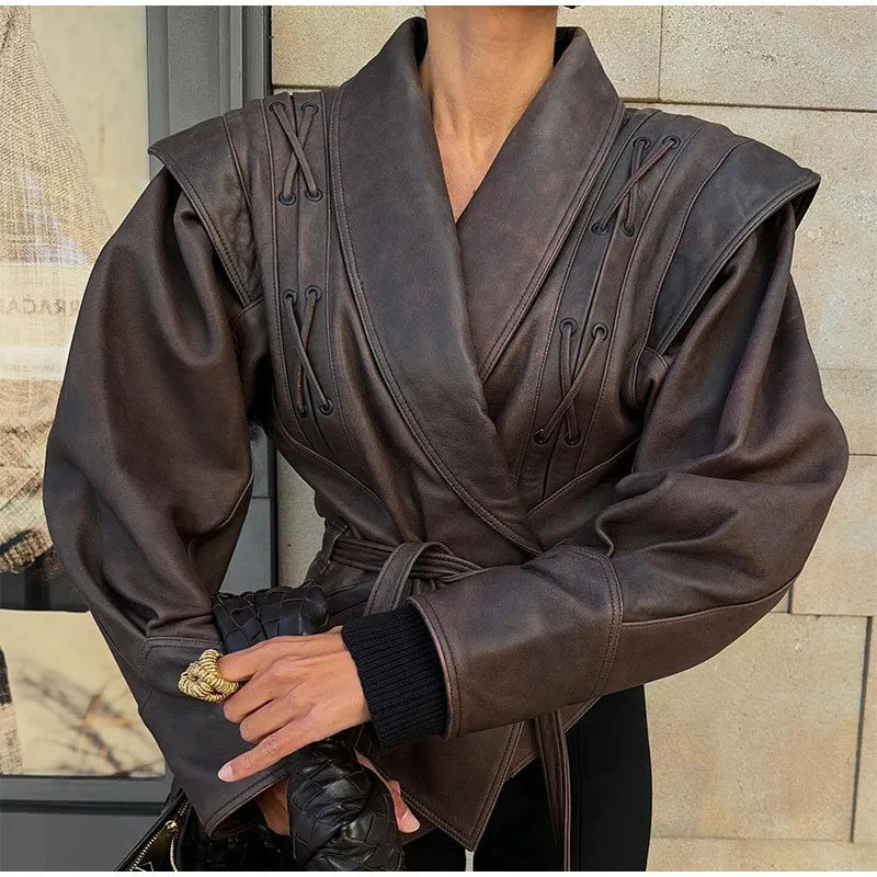 Faux Leather Jackets for Women Chic Dropped Shoulder PU Jacket Coat Casual Office