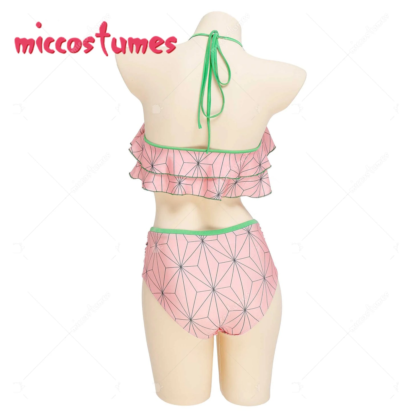 Two Piece  Swimsuit V Neck High Waist Lace Up Bathing Suit Swimwear Kimono Cover Up