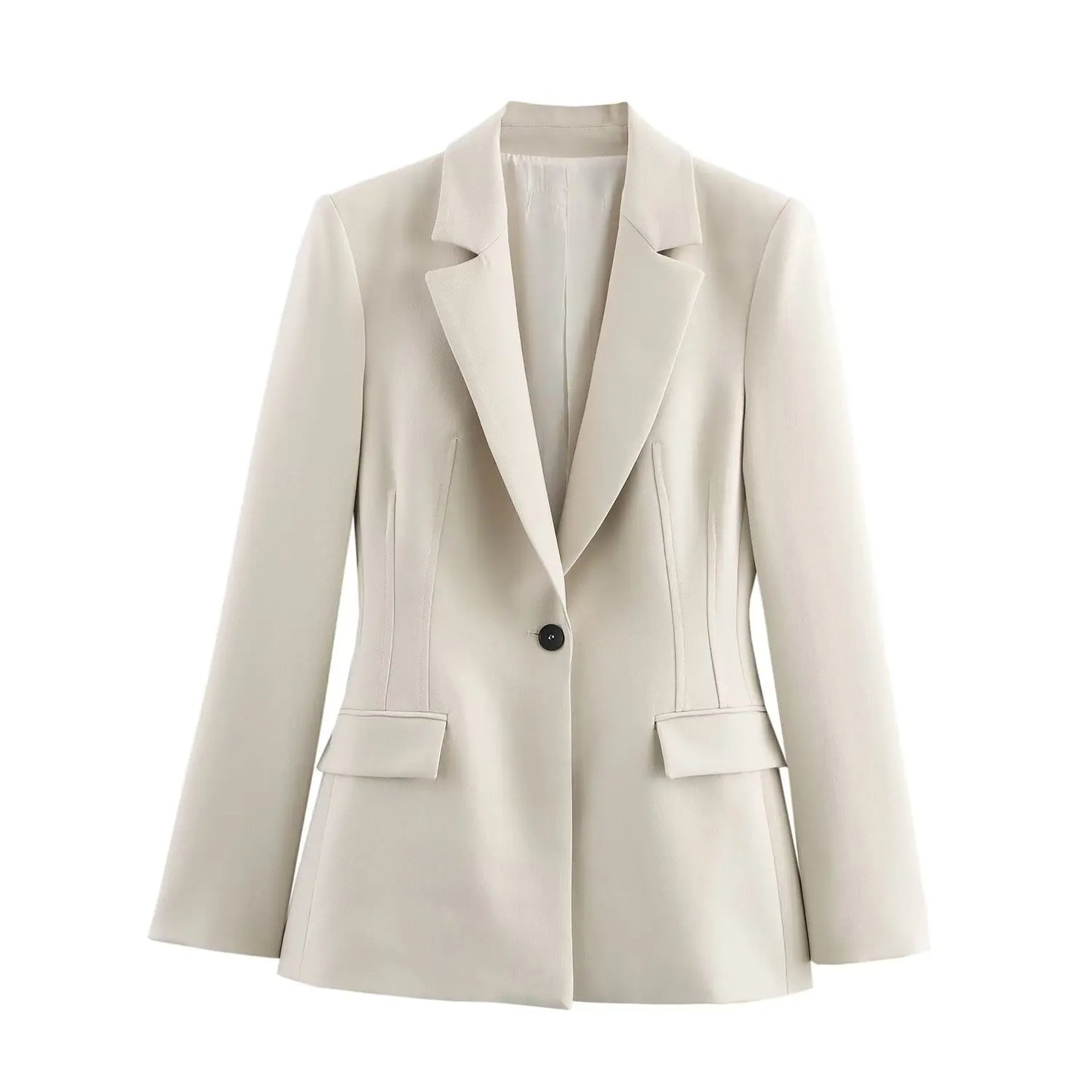 Women's clothing with padded shoulders, slim lapel, long-sleeved casual suit jacket, mid-waist flared pants
