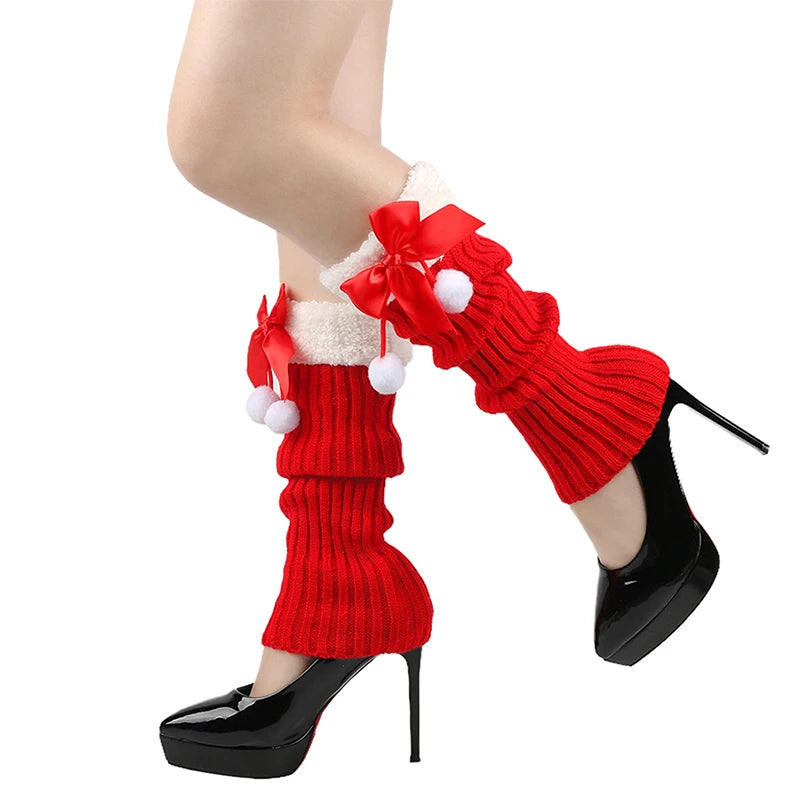 Winter Knit Leg Warmers with Faux Fur Trim and Button Detail Cozy Knee High Boot Socks Cable Knit Leggings