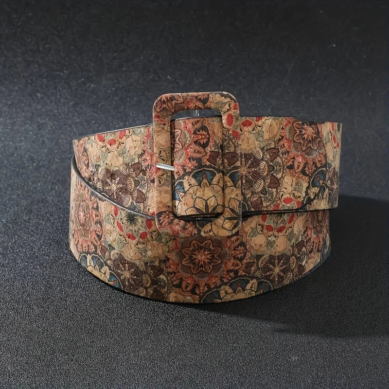 Bohemian style flower multi-color belt splicing color pu belt full cover pin buckle versatile jeans accessories belt