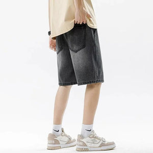 Casual Denim Shorts Comfortable Elastic Waist Straight Leg New Soft Short Pants Light Blue Loose Baggy Wide Leg Jeans
