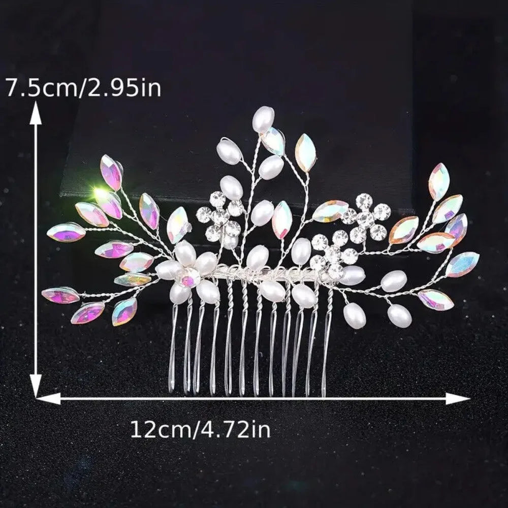 Faux Pearl Crystal Comb Clips, U-shaped Flower Rhinestone Pearl Hair Clips