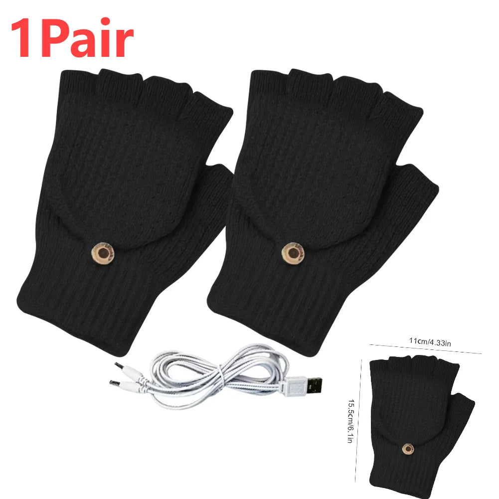 Heated Neck Warmer Cap USB Half Finger Gloves And USB Electric Plush Beanie Hat Scarf  Ear Protection Windproof Warmer Scarf Hat