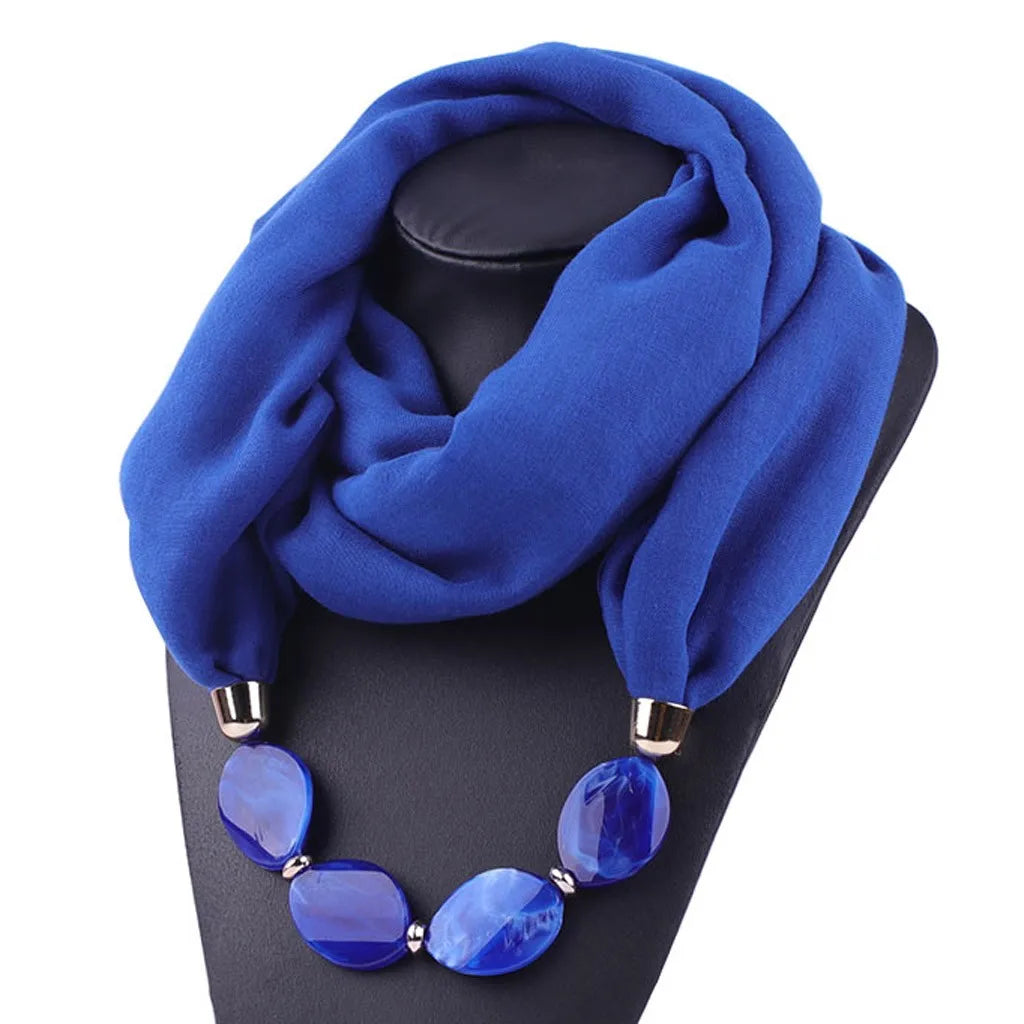 Elegant Women Necklace Scarf with Ethnic Style Pendant Soft Cotton Linen Design for Versatile Fashion Accessory
