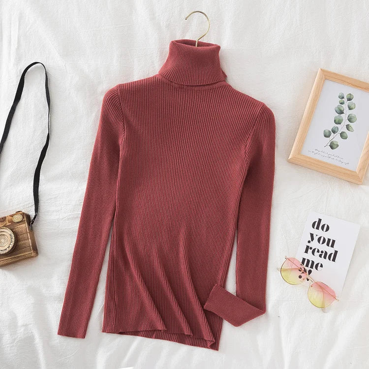 Women's Turtleneck Sweater Knitted Soft Pullovers cashmere Jumpers Basic Solid Soft Sweaters Women Autumn Winter Casual Top